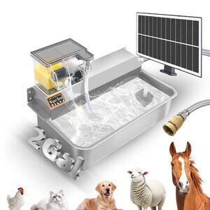Automatic Water Dispenser for Dogs 2 Gallons, 304 Stainless Steel Solar Circulat